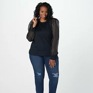 NEW All Worthy Hunter McGrady Puff Sleeve Knit Top Black